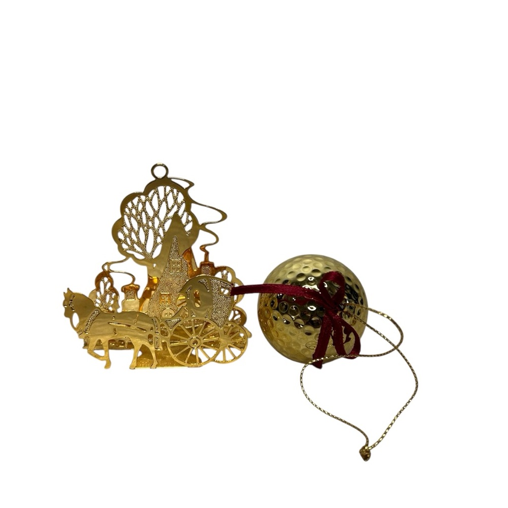 Vintage Danbury Mint Gold Christmas Ornament And The Golden Golf Ball Ornament 2